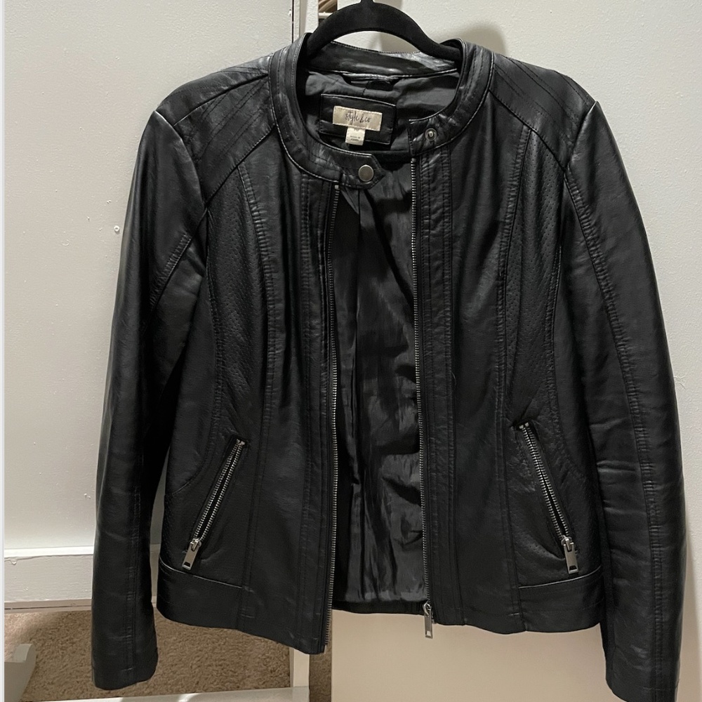 Style & Co. Mixed-Media Faux-Leather Jacket